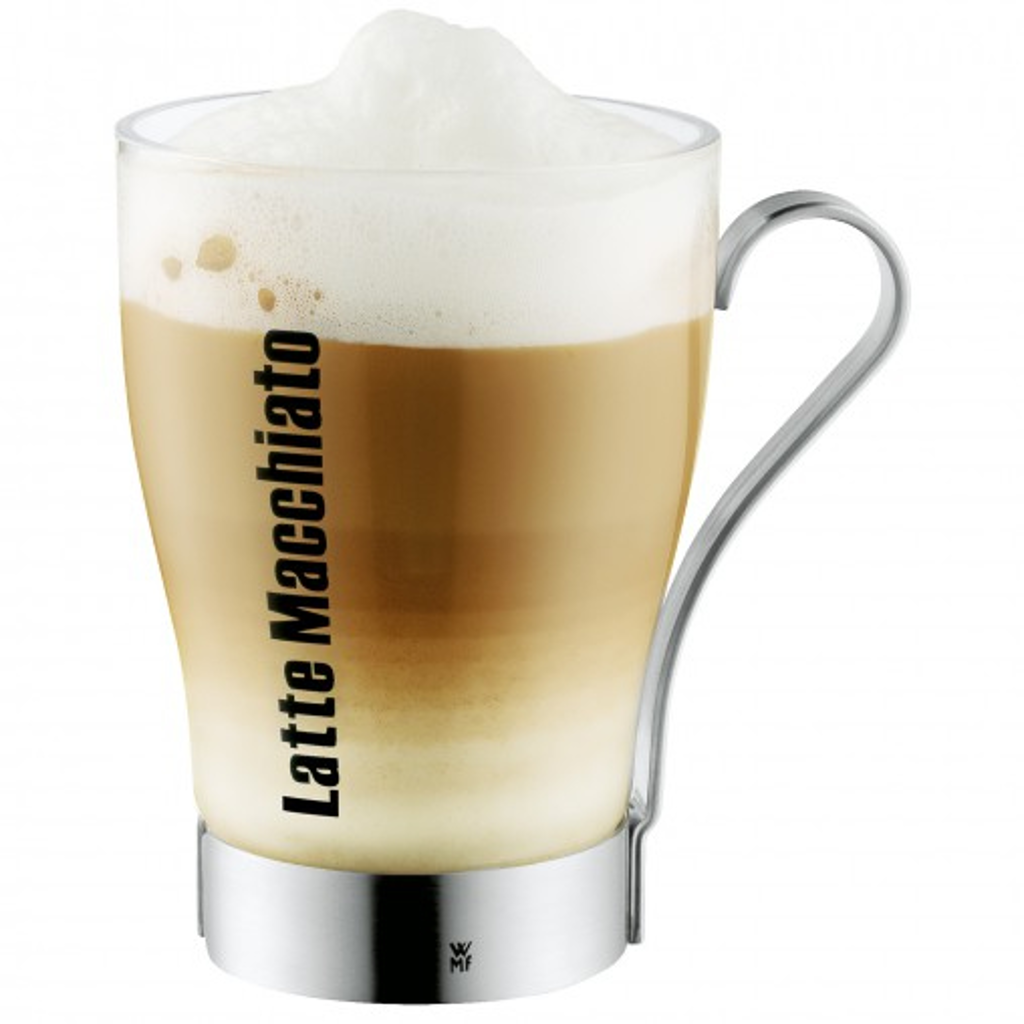 Tuingerei - WMF latte macchiato glas en houder mat rvs van